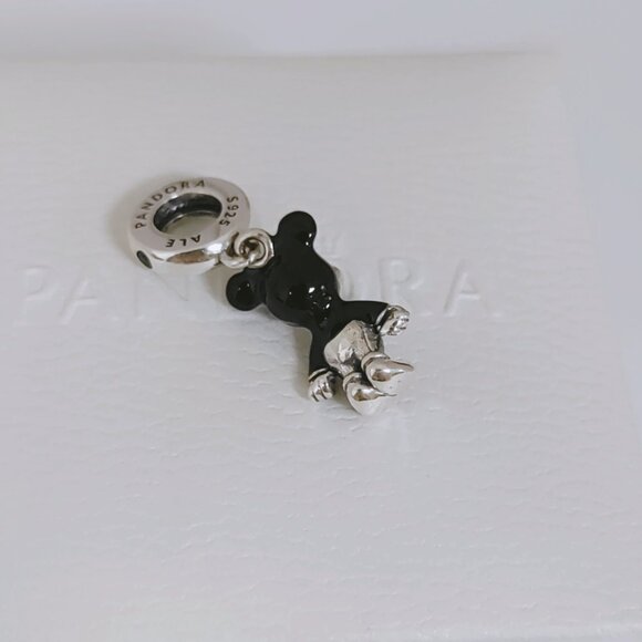 Pandora - Disney, Mickey Mouse Sparkling Head Silhouette  Pandora Mickey Dangle Charm S925 Silver with box